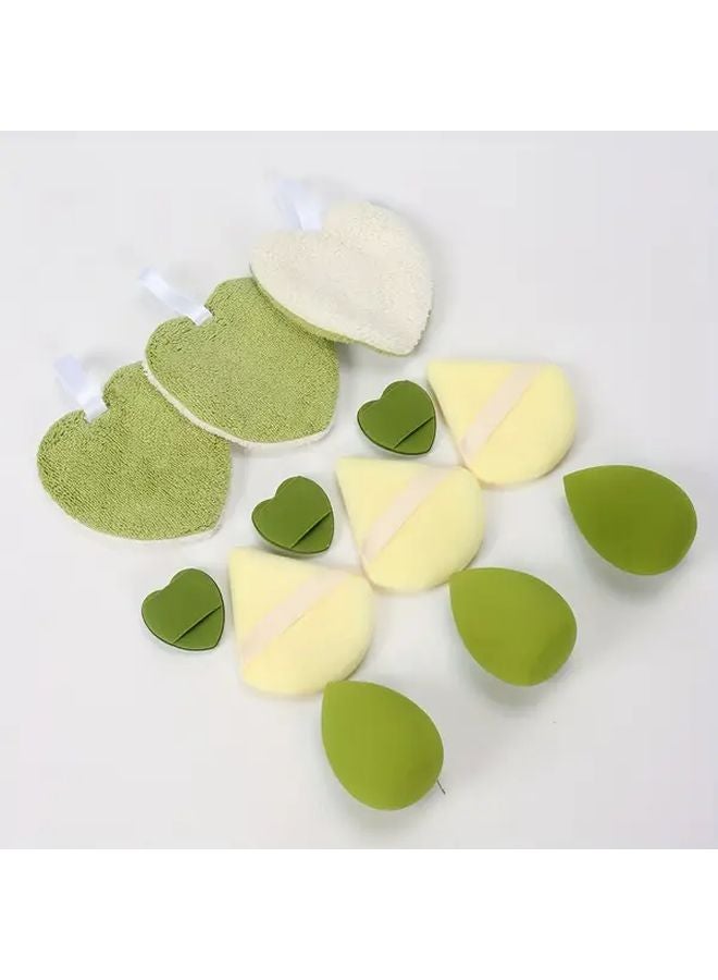 12Pcs Matcha Green Heart Shaped Reusable Double Sided Makeup Sponges For Face Washing And Makeup Removal - Image 3